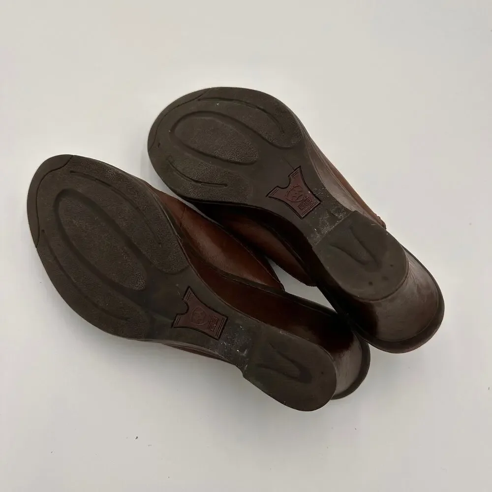 Ariat Brown Leather Tassle Slip On Mules Heels Size 9B